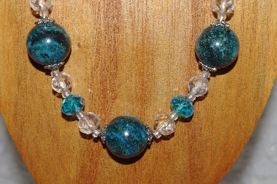 +MBASS #0003-243  "Blue, Clear & Green Bead Necklace & Earring Set"