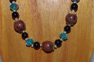 +MBASS #0003-262  "Brown, Black & Blue Bead Necklace & Earring Set"