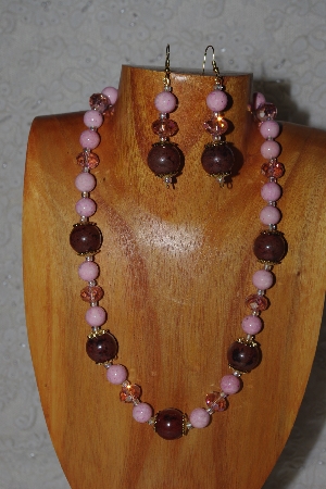 +MBASS #0003-255  "Brown & Pink Bead Necklace & Earring Set"