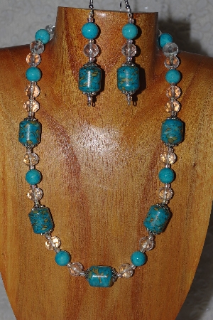 +MBASS #0003-298  "Blue & Clear Bead Necklace & Earring Set"