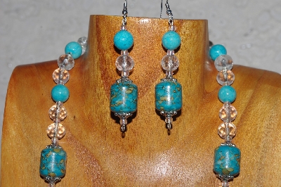 +MBASS #0003-298  "Blue & Clear Bead Necklace & Earring Set"