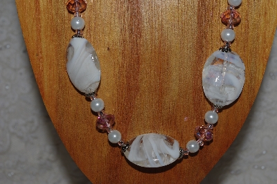 +MBASS #0003-0105 " Pink & White Bead Necklace & Earring Set"