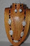 +MBASS #0003-0100  "Black, Pink & White Bead Necklace & Earring Set"