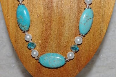 +MBASS #0003-0123  "Blue & White Bead Necklace & Earring Set"