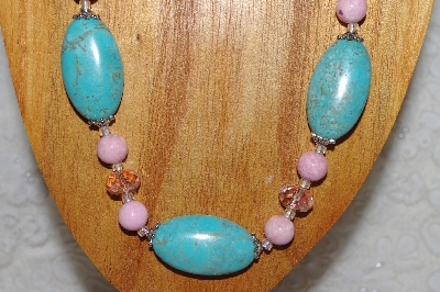 +MBASS #0003-0117  "Pink & Blue Bead Necklace & Earring Set"