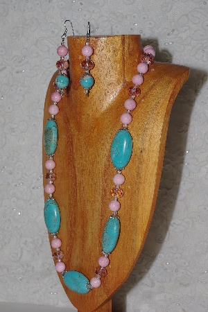 +MBASS #0003-0117  "Pink & Blue Bead Necklace & Earring Set"