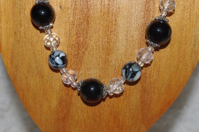 +MBASS #0003-0183  "Black & Clear Bead Necklace & Earring Set"