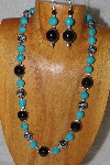 +MBASS #0003-0154  "Blue & Black Bead Necklace & Earring Set"