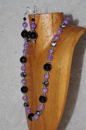 +MBASS #0003-0135  "Black & Lavender Bead Necklace & Earring Set"
