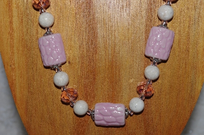 +MBASS #0003-213  "Pink & White Bead Necklace & Earring Set"