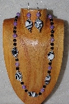 +MBASS #0003-0036  "Black,White & Lavender Bead Necklace & Earring Set"