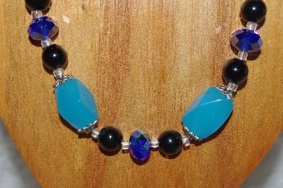 +MBASS #0003-0024 "Blue & Black Glass Necklace & Earring Set"
