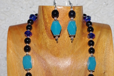 +MBASS #0003-0024 "Blue & Black Glass Necklace & Earring Set"
