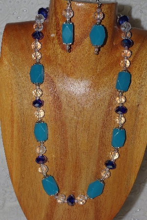 +MBASS #0003-0018  "Blue & Clear Bead Necklace & Earring Set"