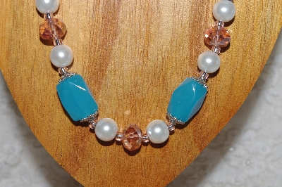 +MBASS #0003-0012  "Blue,Pink & White Bead Necklace & Earring Set"
