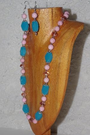 +MBASS #0003-0001  "Pink & Blue Bead Necklace & Earring Set"
