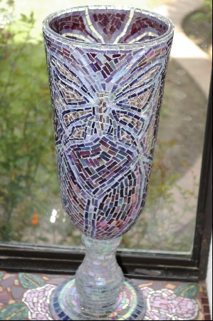 +MBA #3-007  "Large Hand Done Stained Glass Floor Vase