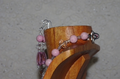 +MBASS #0003-0087  "Pink & Clear Bead Necklace & Earring Set"