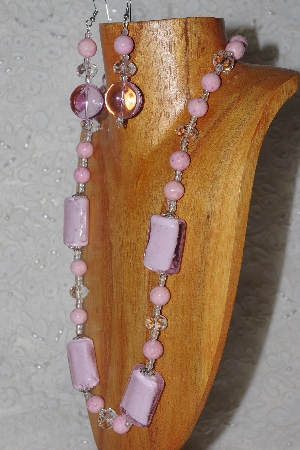 +MBASS #0003-0087  "Pink & Clear Bead Necklace & Earring Set"