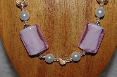 +MBASS #0003-0081  "White, Clear & Pink Bead Necklace & Earring Set"