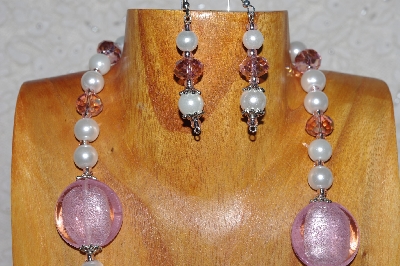 +MBASS #0003-0060  "Pink & White Bead Necklace & Earring Set"