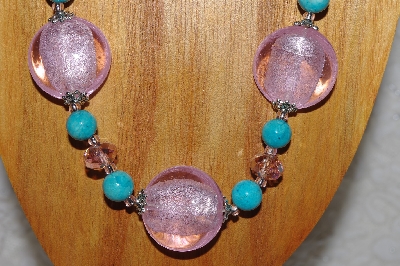 +MBASS #0003-0054  "Pink & Blue Bead Necklace & Earring Set"