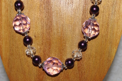+MBAHB #58-121  "Pink,Clear & Purple Bead Necklace & Earring Set"