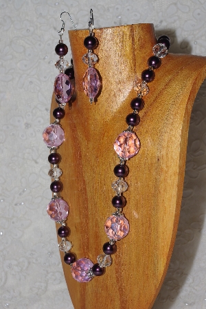 +MBAHB #58-121  "Pink,Clear & Purple Bead Necklace & Earring Set"