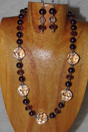 +MBAHB #58-0094  "Clear & Purple Bead Necklace & Earring Set"