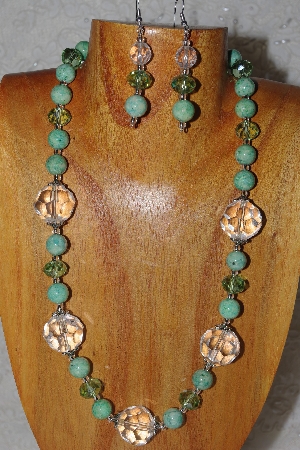 +MBAHB #58-0083  "Green & Clear Bead Necklace & Earring Set"