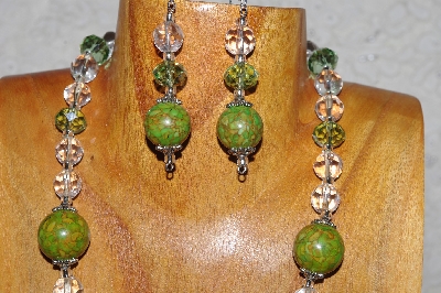 +MBAHB #58-0071  "Green & Clear Bead Necklace & Earring Set"