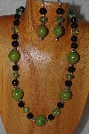 +MBAHB #58-0066  "Green & Black Bead Necklace & Earring Set"