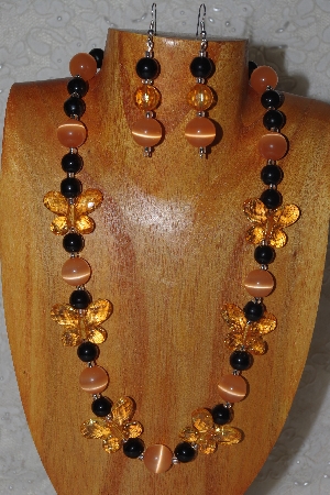 +MBAHB #58-0047  "Orange & Black Bead Necklace & Earring Set"
