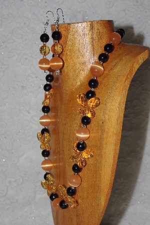 +MBAHB #58-0047  "Orange & Black Bead Necklace & Earring Set"