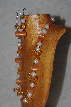 +MBAHB #58-034  "Orange & White Bead Necklace & Earring Set"