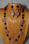 +MBAHB #58-029  "Pink & Black Bead Necklace & Earring Set"