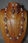 +MBAHB #58-0016  "Pink & White Bead Necklace & Earring Set"
