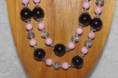 +MBAHB #58-0155  "Black,Pink & Blue Bead Necklace & Earring Set"