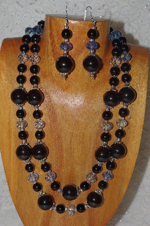 +MBAHB #58-0161  "Black & Blue Bead Necklace & Earring Set"