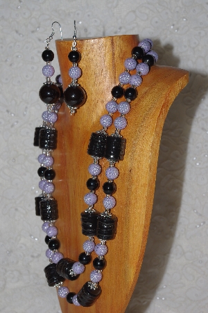 +MBAHB #58-0178  "Black & Lavender Bead Necklace & Earring Set"