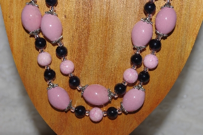 +MBAHB #58-0198  "Pink & Black Bead Necklace & Earring Set"