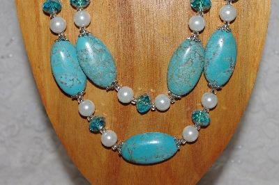 +MBAHB #58-0217  "Blue & White Bead Necklace & Earring Set"