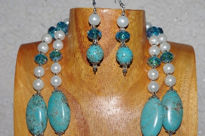 +MBAHB #58-0217  "Blue & White Bead Necklace & Earring Set"