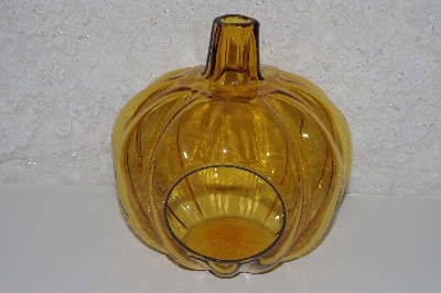 +MBAVG #101-0212  "Older Large Amber Glass Pumpkin Candle Holder"