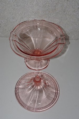 +MBAVG #101-0217  "Vintage Pink Depression Glass Lidded Candy Dish"