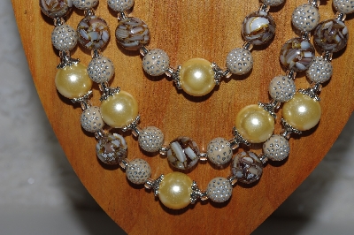 +MBAMG #100-0200  "Tan,Yellow & Brown Bead Necklace & Earring Set"