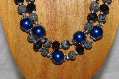 +MBAMG #100-0282  "Blue,Black & Grey Bead Necklace & Earring Set"