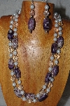 +MBAMG #100-0309   "Purple,Clear & White Bead Necklace & Earring Set"