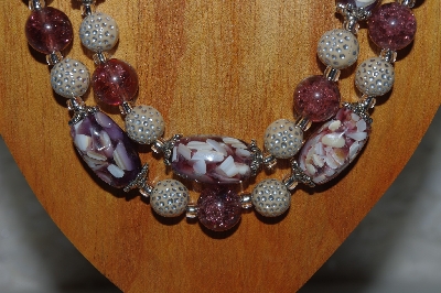 +MBAMG #100-0298  "Tan & Purple Bead Necklace & Earring Set"