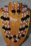 +MBAMG #100-0384  "Black,Pink & White Bead Necklace & Earring Set"